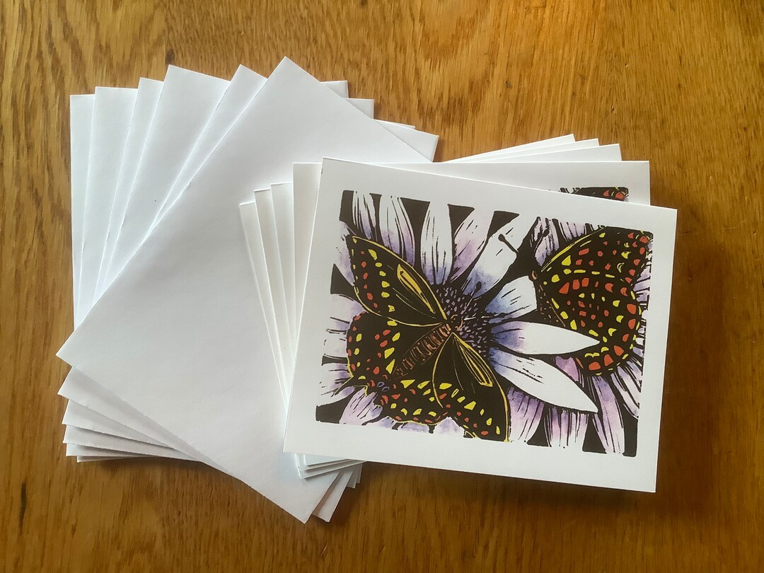 Butterfly Block Print Note Cards, Butterfly Linocut Note. - Etsy