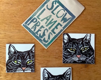 Linocut Block Print Cat Magnets, Decorative Magnets, Artsy Magnets.