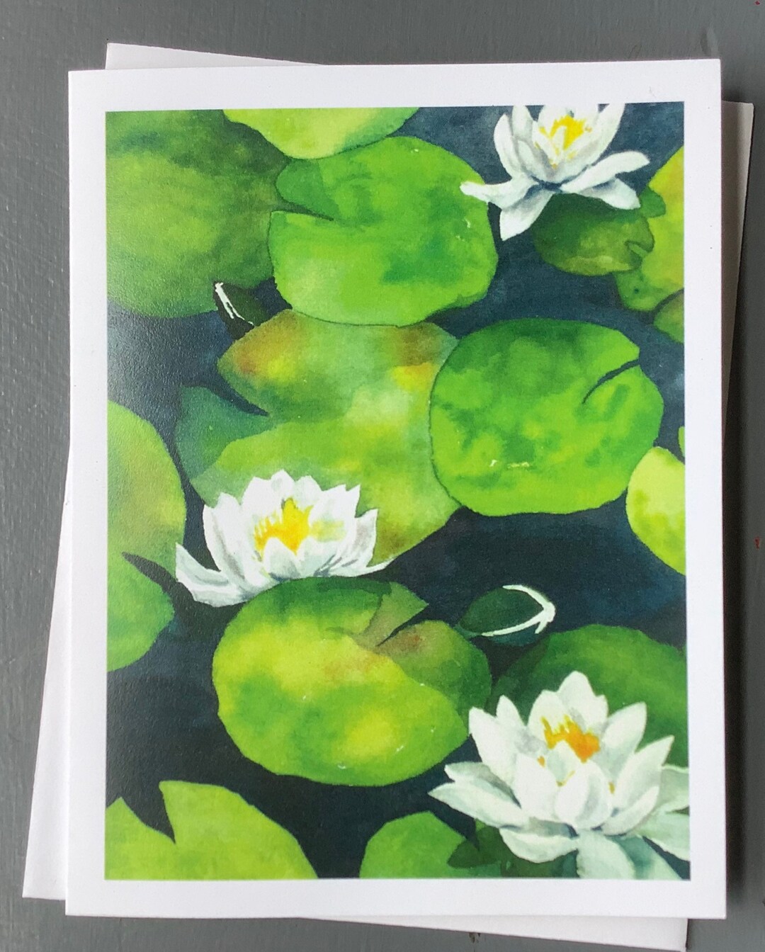 Water Lily Watercolor Note Cards, Blank Note Cards, Watercolor Note