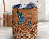 Hummingbird rattan teaxture Laundry Basket LQT, laundry basket, laundry hamper, gift for mom, hummingbird