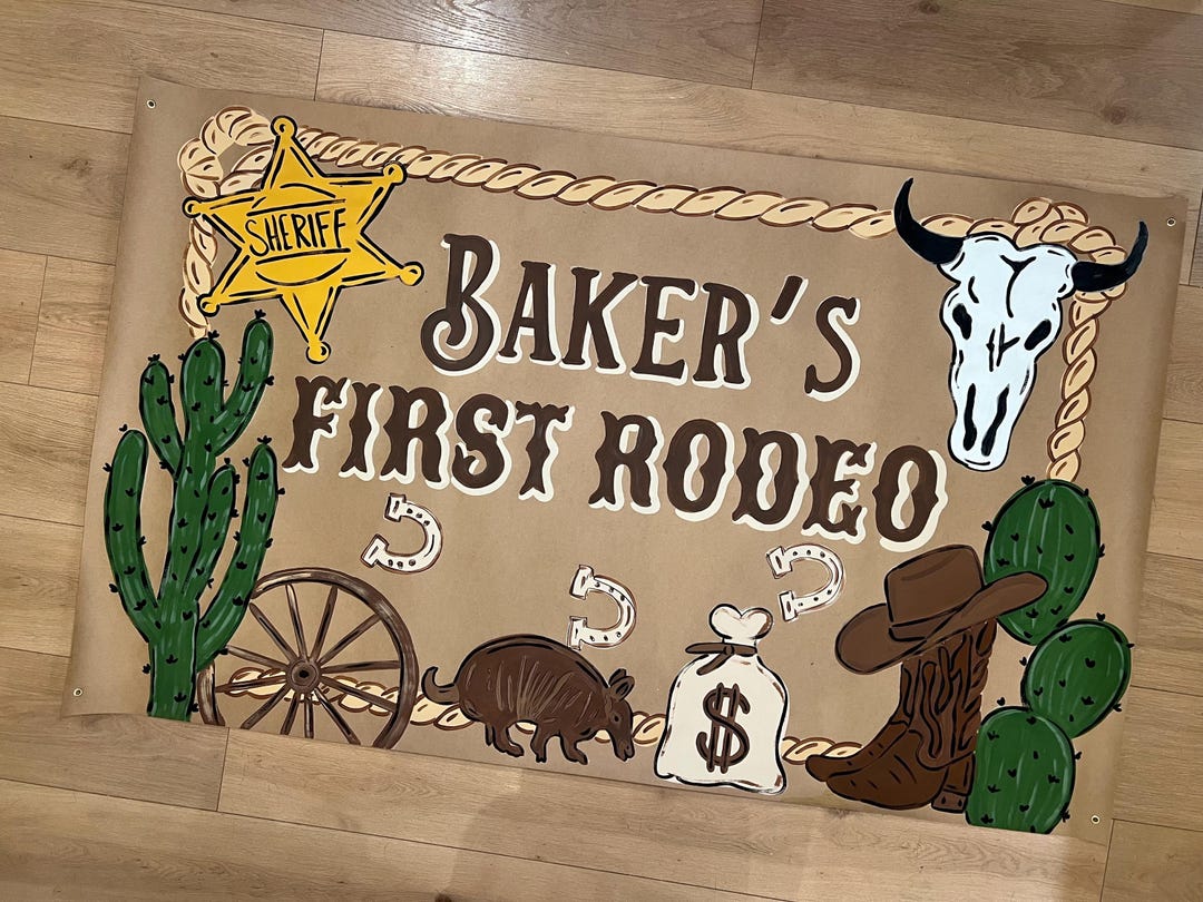 Pro Rodeo Banner First Rodeo Theme Birthday Banner / Rodeo / Hand Painted Banner / Brown ...