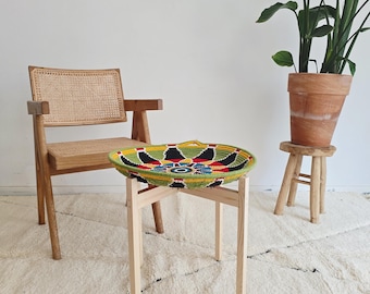 Table d'appoint berbère vintage – Table d'appoint marocaine avec cadre en bois, durable