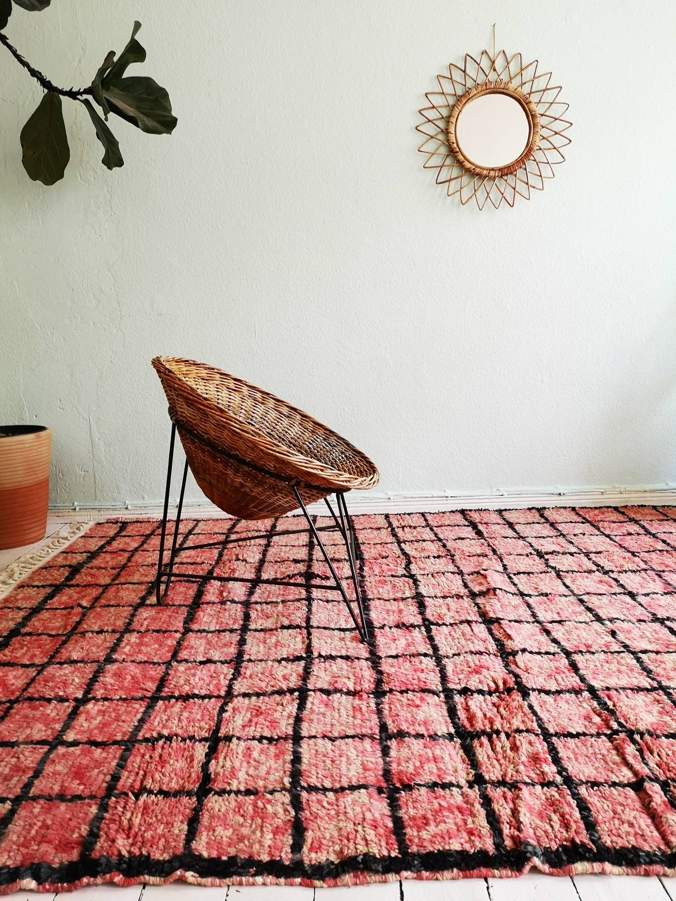 Tapis de Laine Berbère, Tapis Arabe, Marocain, Multicolore, Blanche Grande Taille