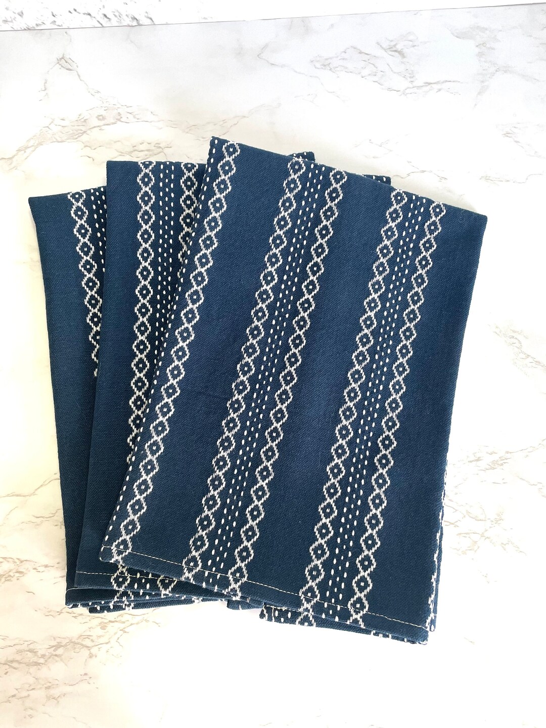 Handmade Tea Towels, Navy and White Design, Cotton Fabric Etsy