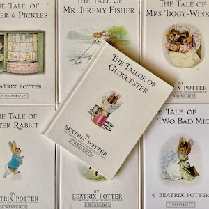 Colección vintage de 7 libros de Beatrix Potter – Edición F. Warne & Co. de los años 80, encuadernada en blanco brillante