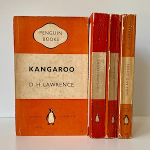 Orange Penguin D H Lawrence Paperbacks Vintage Books - 4 Original Early Penguin Books - Kangaroo Plumed Serpent Aaron&#39;s Rod Sons & Lovers