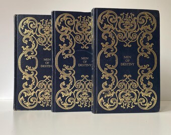 3 Vintage Men of Destiny History Heron Books: Navy Blue & Gold Vinyl Hardbacks