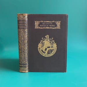Scott&#39;s Poetical Works - Poems by Sir Walter Scott - Green Soft Leather Binding With Gilt - 1935 - Macmillan and Co  - Vintage Antique Books