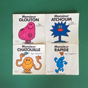 Mr Men French 1970s Rare Collection of 4 Roger Hargreaves books  - Original Vintage Mr Men Books - Mr Men Vintage Gift