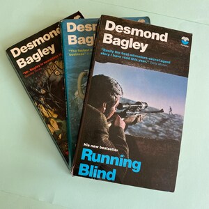 3 Desmond Bagley - Década de 1970 - Libro Fontana a juego - Novela de suspense - Gran regalo para el Día del Padre - Obra de arte vintage reciclada - Libros para papá