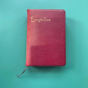 1907 Longfellow Poetical Works: Red Leather Gilt-Trimmed Antique Book