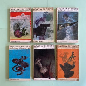 6 livros de Agatha Christie Fontana, capas antigas, 1968-1975, suspense, mistério, original, presente literário reciclado