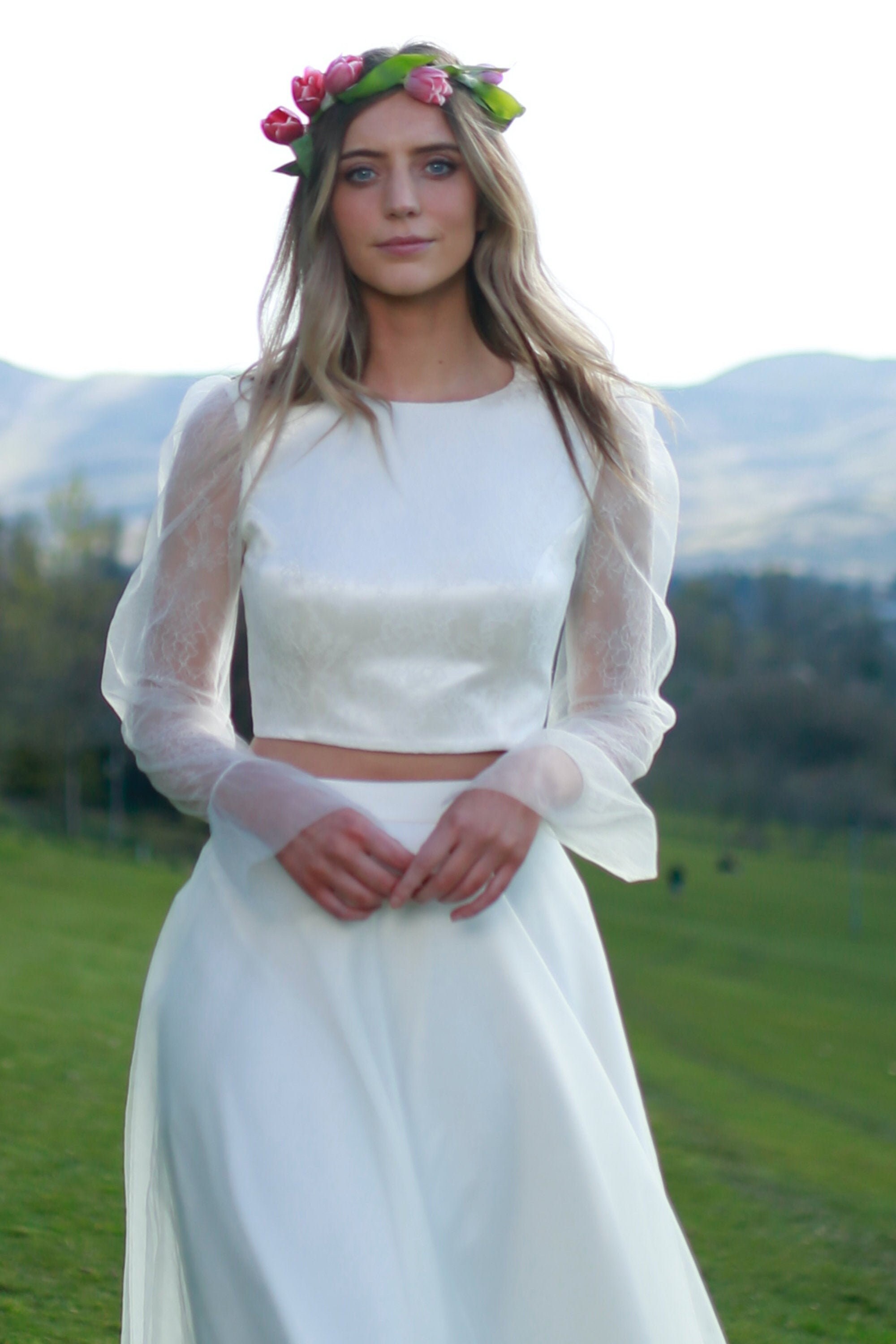 Lili Bridal Blouse in Satin With Chantilly Lace and Tulle - Etsy