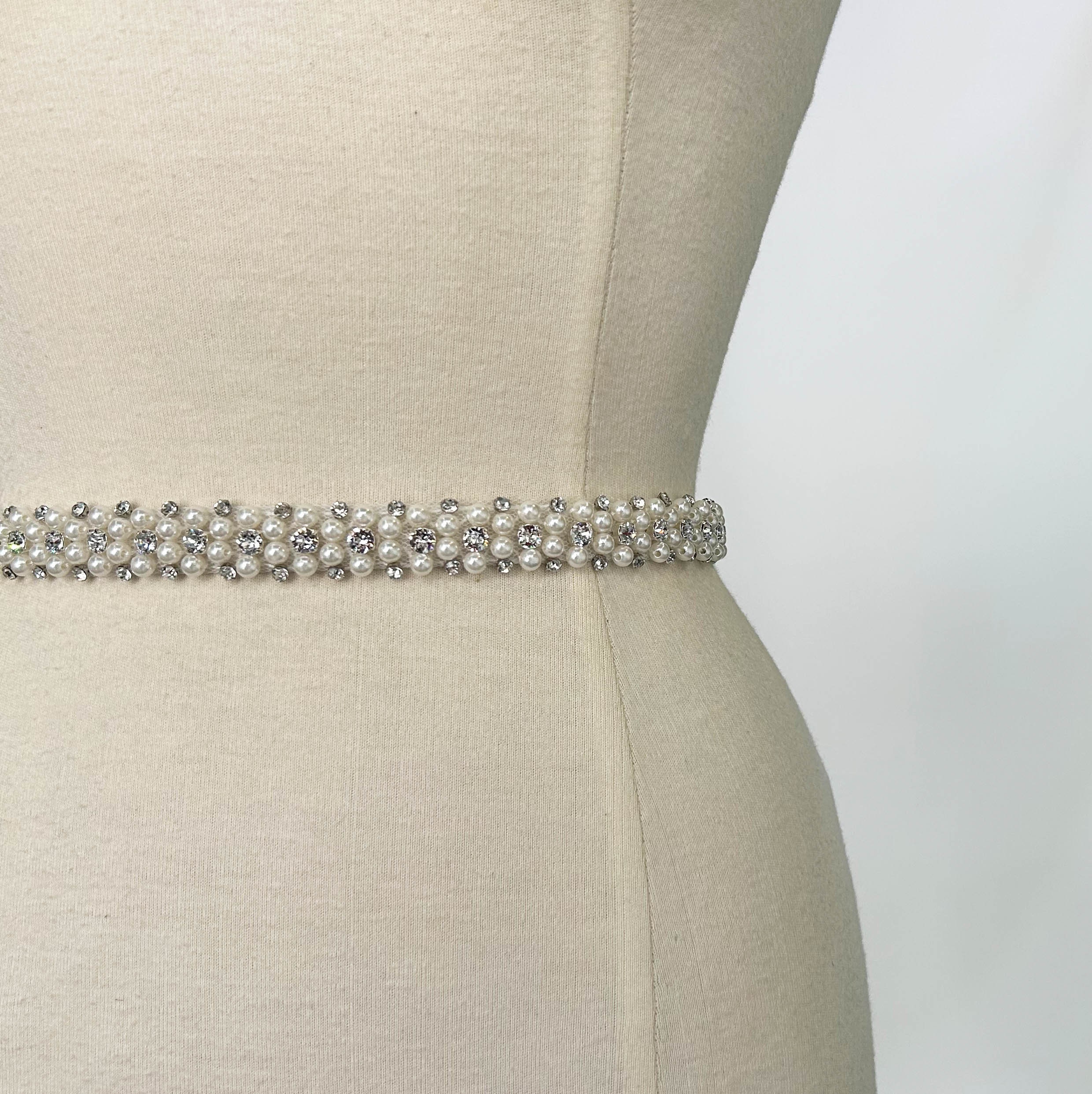 Thin Trio Crystal Embellished Pearl Belt Bridal Accessories Sparkly Waistband White Ivory Silver Wedding Dress Belt Pearl Waistband Etsy