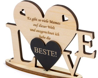 LOVE BESTE MAMA der Welt mit Spruch Geschenk Holzschild Muttertag Frauen- Geburtstag Tischdeko Geschenkidee 15x10 cm