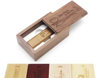 Clé USB 3.0 personnalisée + coffret cadeau en bois massif avec gravure nom texte souhaité clé USB mariage idée cadeau individuelle