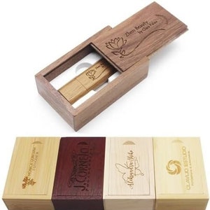 Gepersonaliseerde USB-stick 3.0 + geschenkdoos van massief hout met gravure van de naam gewenste tekst bruiloft flashdrive cadeau-idee individueel