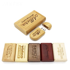 USB stick with engraving 32 / 64 / 128 GB + gift box wood wedding rings wedding desired text love personalized