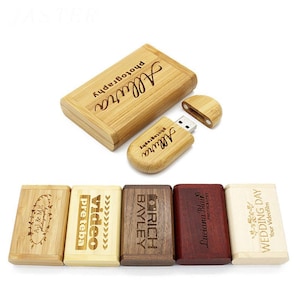 USB stick with engraving 32 / 64 / 128 GB + gift box wood wedding rings wedding desired text love personalized