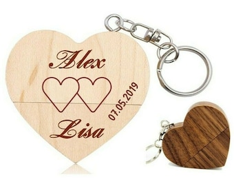 Clé USB coeur 32 / 64 Go + gravure du texte souhaité amour de mariage en bois personnalisé