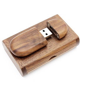 USB-Stick mit Gravur 32 / 64 GB Geschenkbox Holz Eheringe Hochzeit Wunschtext Liebe personalisiert Nussbaum