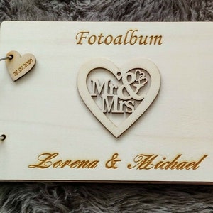 Mr&Mrs Photo Album Guest Book Wood Wedding Wish Engraving -Text Engagement Birthday Personalized