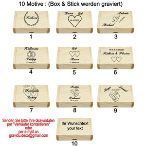 USB-Stick mit Gravur 32 / 64 GB Geschenkbox Holz Eheringe Hochzeit Wunschtext Liebe personalisiert Bild 2