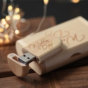 USB-Stick mit Gravur 32 / 64 GB Geschenkbox Holz Eheringe Hochzeit Wunschtext Liebe personalisiert Bild 5