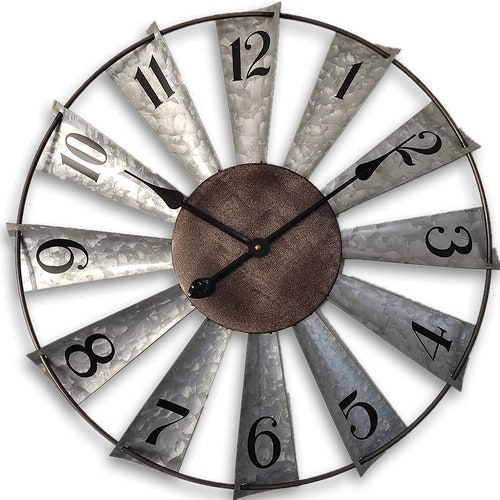 24inch Windmill Distressed Metal Wall Clocks Rustic Large Etsy