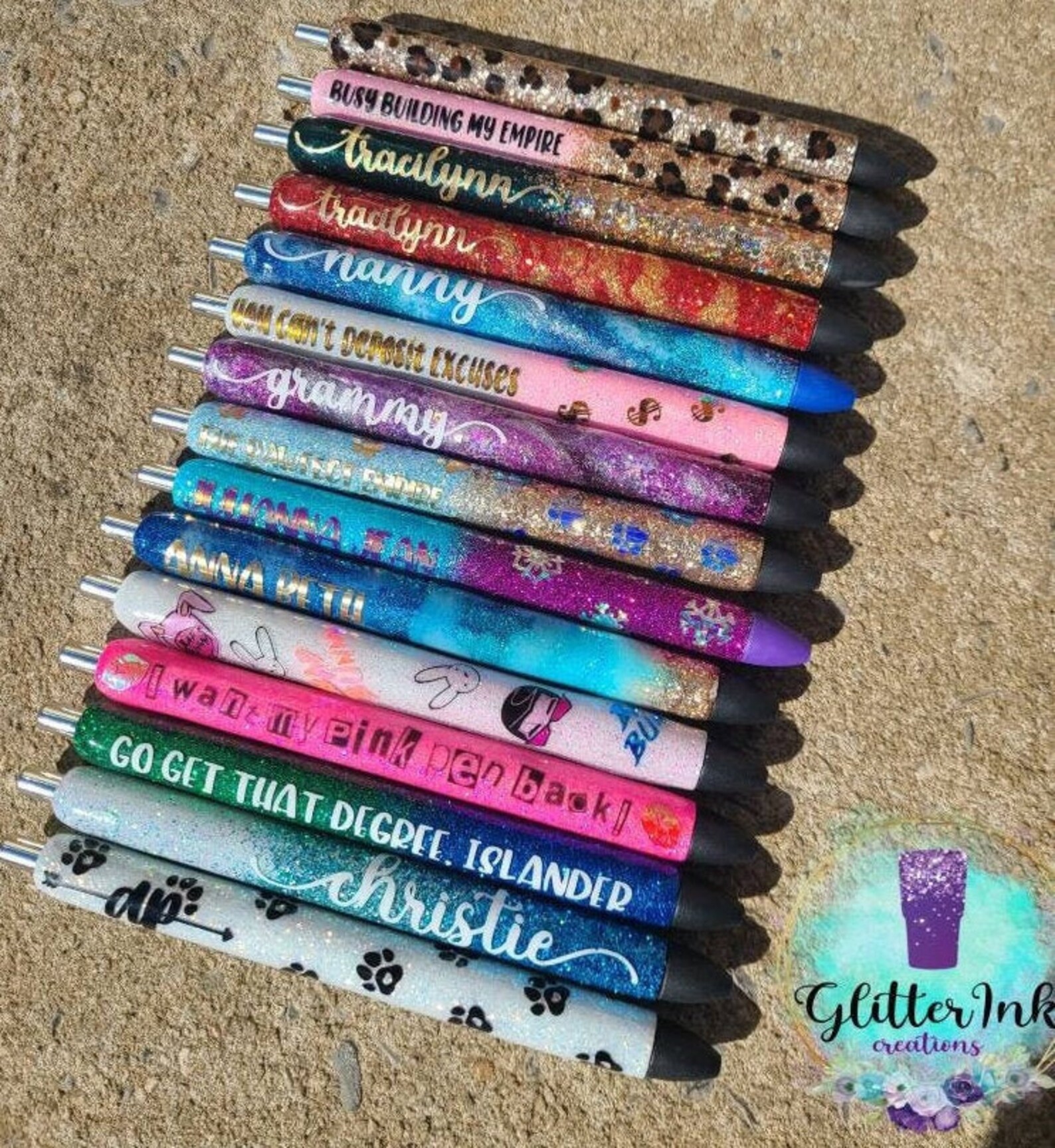 Glitter Pens Personalized Pens Epoxy Resin Gel Pens Etsy