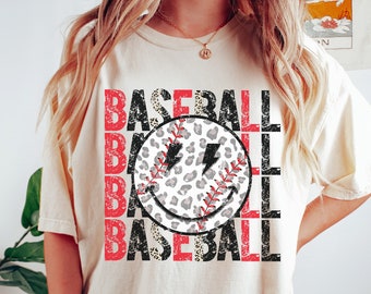 Comfort Colors Baseball Shirt, Baseball Mom, Baseball Smiley Shirt, Baseball Shirts For Women, Leopard Baseball, Baseball Mama, Gift