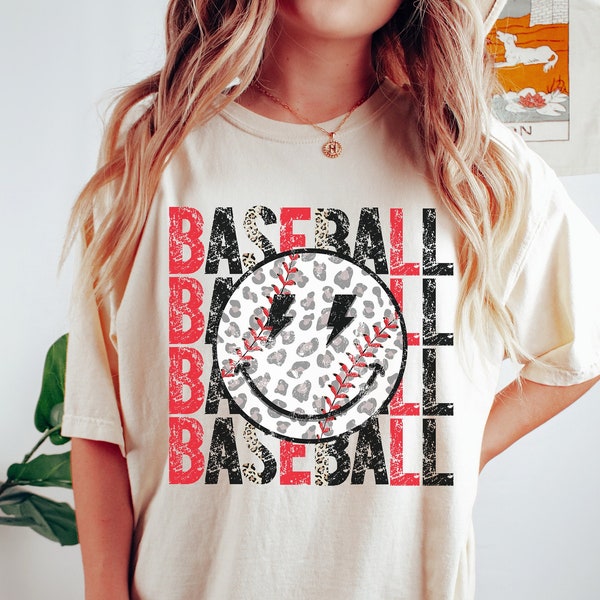 Comfort Colors Baseball Shirt, Baseball Mom, Baseball Smiley Shirt, Baseball Shirts For Women, Leopard Baseball, Baseball Mama, Gift