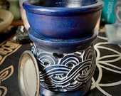 2in1 Smoked Stövchen Aroma Lamp with Sieve Carrier Celtic Soapstone Blue censer