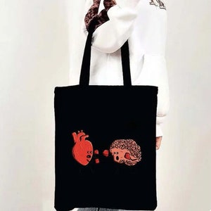 funny tote bag with heart and brain, nurse tote bag, personalized tote bag, nurse gift, original canva bag