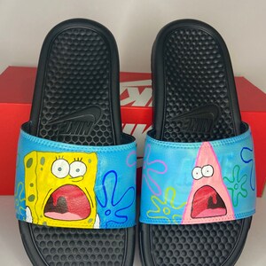 Spongebob and Patrick Slides Custom Slides Painted Sandals | Etsy