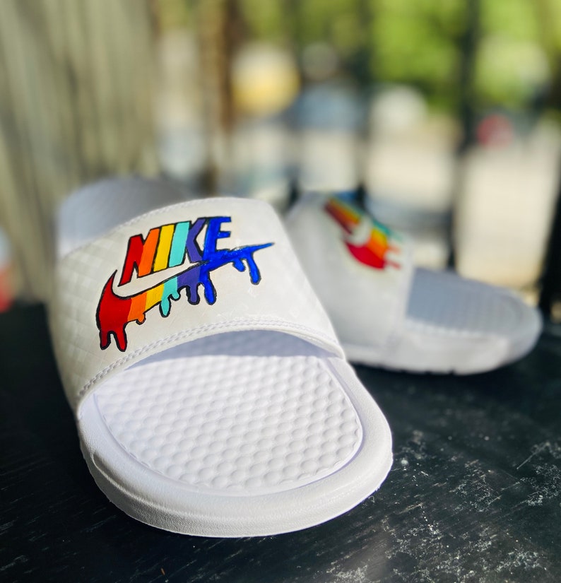 rainbow nike slides womens
