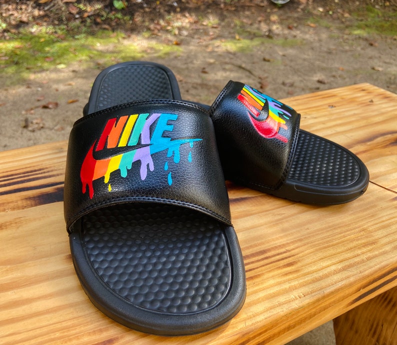 Rainbow Drip Nike Slides Customized Slides Personalized | Etsy
