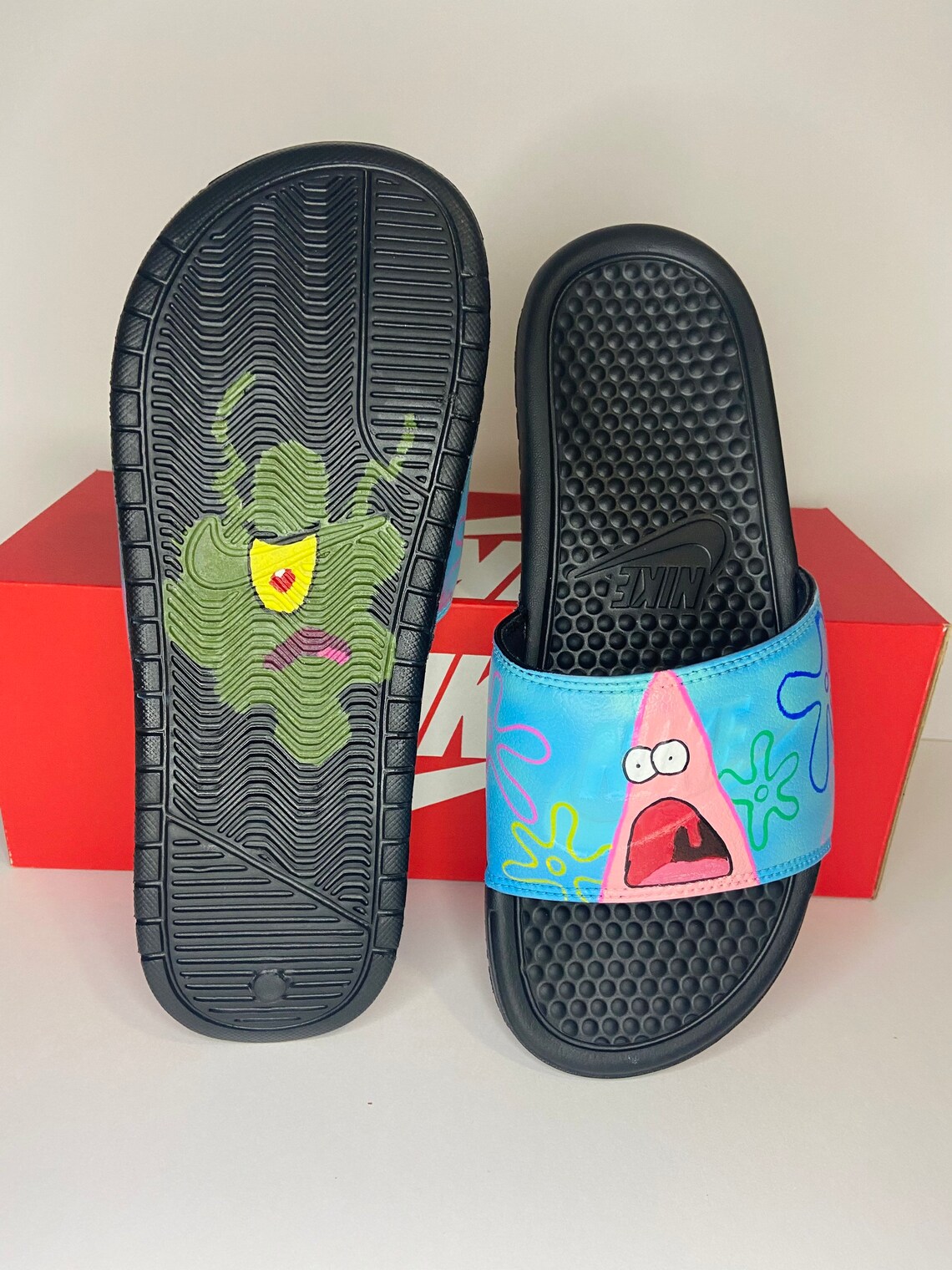 Spongebob and Patrick Slides Custom Slides Painted Sandals | Etsy