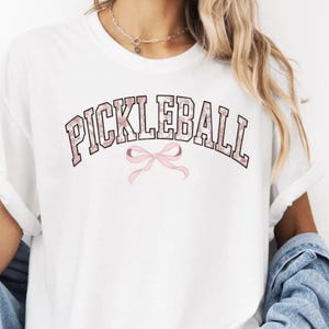 Pink Toile Pickleball Shirt or Tank for Women | Collegiate Font with Pink Toile & Bow | Coquette Pickleball Tee | Cottagecore Design Shirt