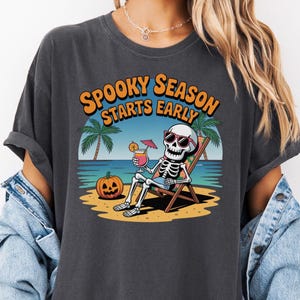 Summerween Beach Skeleton Shirt: Spooky Season Halloween Tee