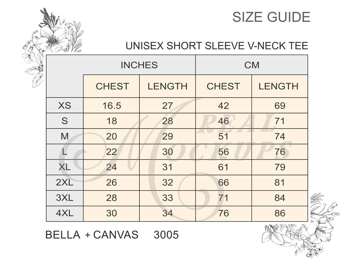bella canvas v neck size chart