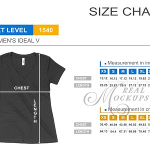 Next Level 1540 レディース Ideal V サイズ表 - Next Level サイズガイド