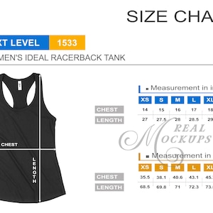 Next Level 1533 レディース アイデアル レーサーバック タンク サイズ表 - Next Level サイズ ガイド