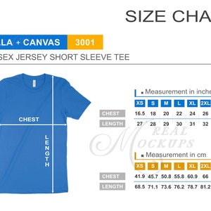 Bella Canvas 3001 Unisex Tee Size Chart - Bella Canvas Size Guide