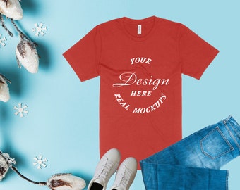 Bella Canvas 3001 CVC Mockup de Natal | Mockup de Natal | Melhor Mockup de Natal | Mockup Flat Lay de Férias