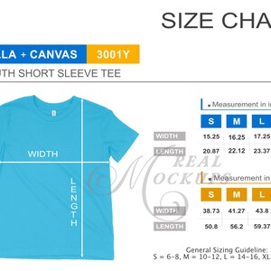 Bella Canvas 3001Y Youth Short Sleeve Tee Size Chart - Bella Canvas Size Guide