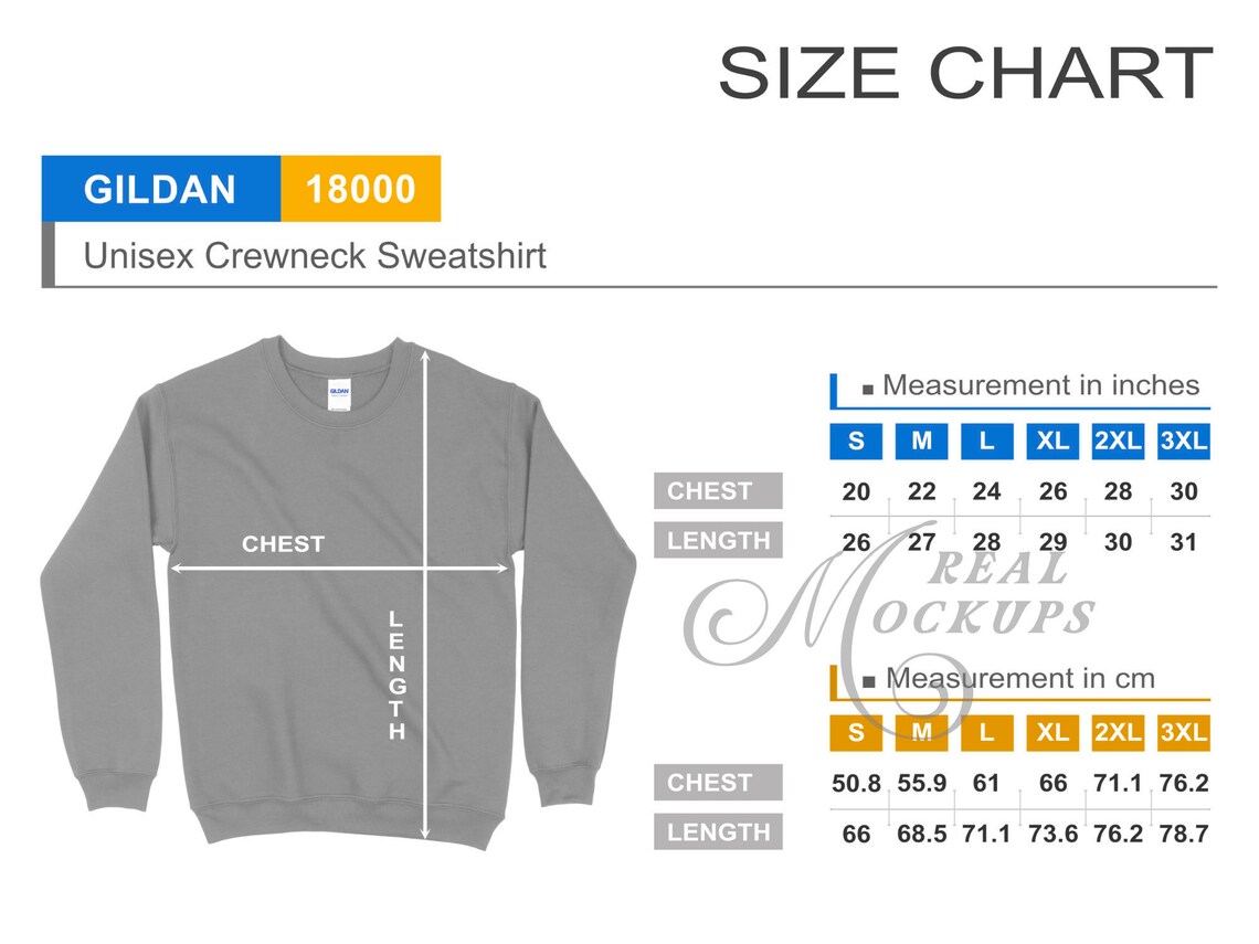 gildan size chart crewneck