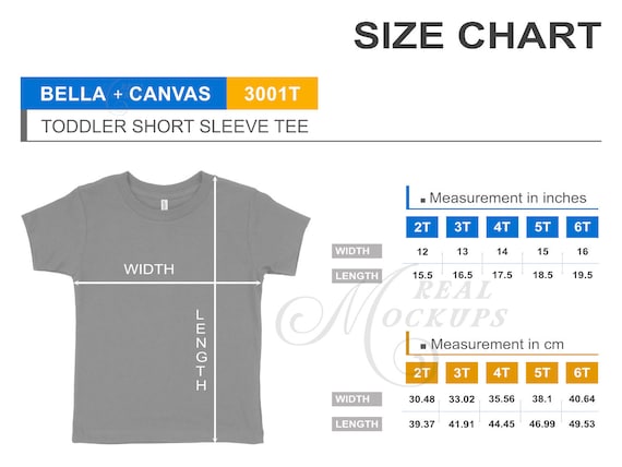 Bella Canvas 3001T Toddler T‑shirt Size Chart Kids T-shirt Size