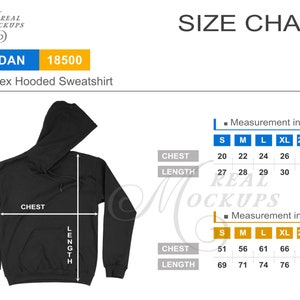 Gildan 18500 Size Chart | Unisex Hooded Sweatshirt Size Guide | Gildan Size Chart