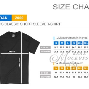 Gildan 2000 Unisex Tee Size Chart - Gildan T-Shirt Size Guide